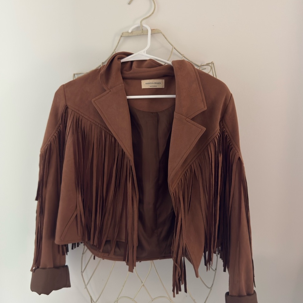 Women's Tan Fringe Blazer